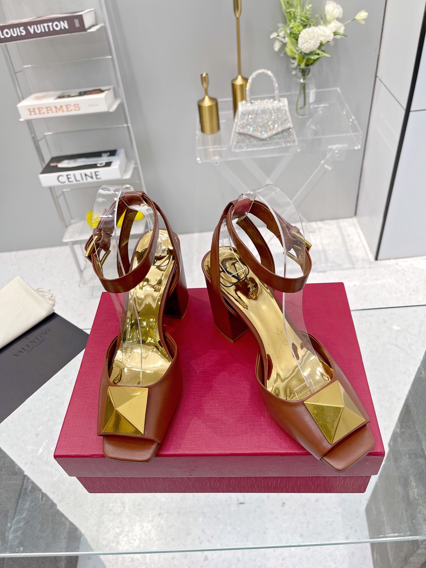 Valentino Garavani One Stud Sandal With Maxi Stud Embellishment Brown For Women XW0S0EI6CYII16 - Soul Replicas