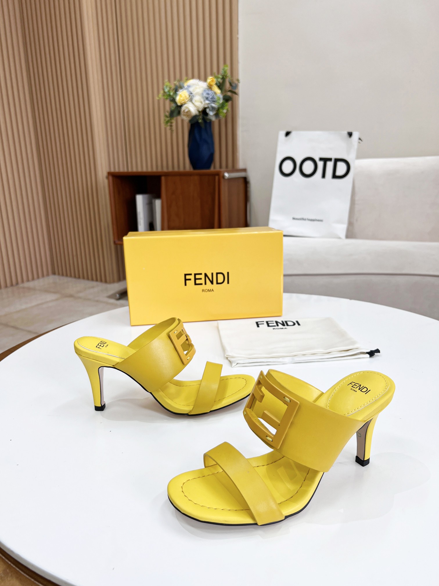 Fendi Baguette Yellow Heels For Women - Soul Replicas