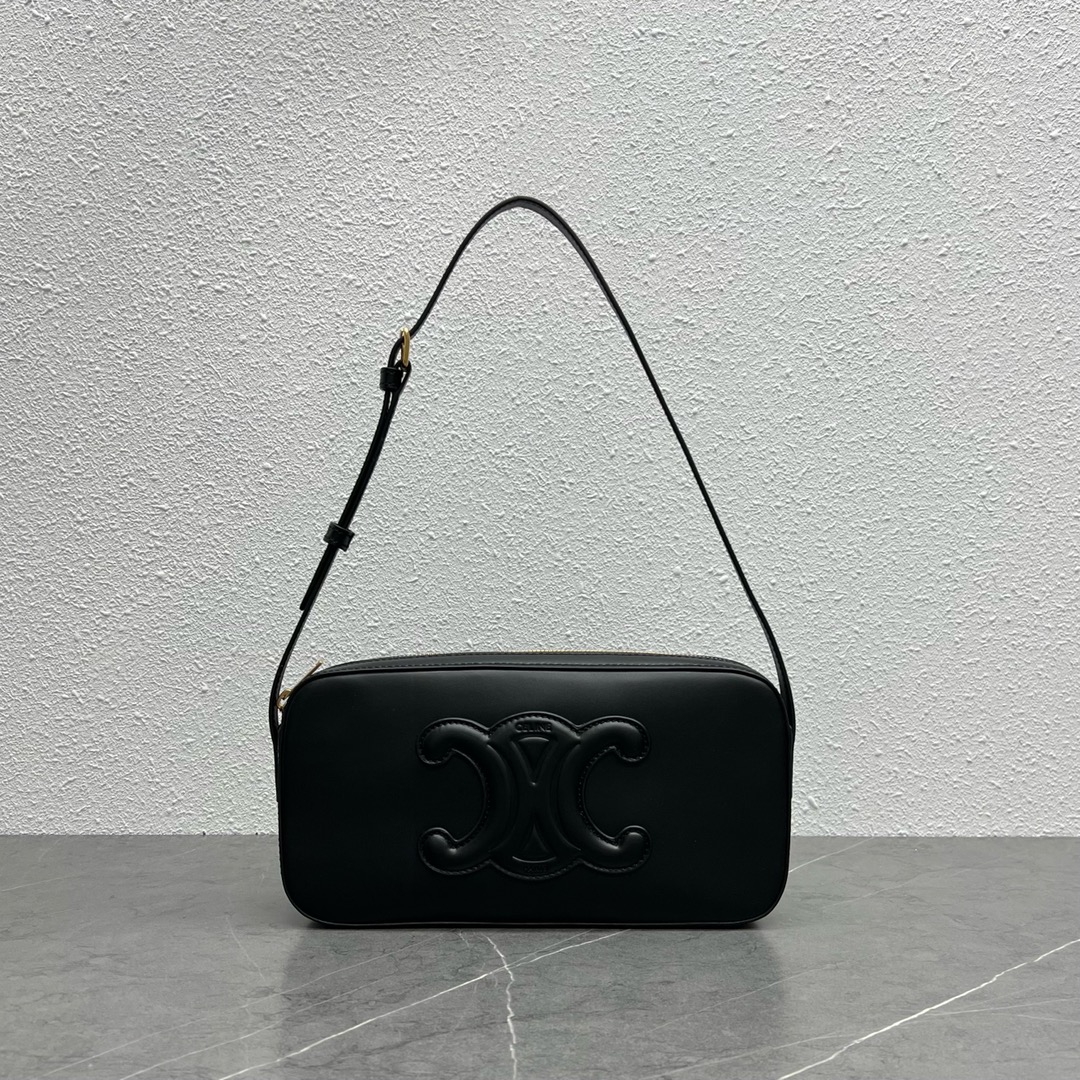 Celine Camera Shoulder Bag Cuir Triomphe Black For Women 10in/26cm - Soul Replicas