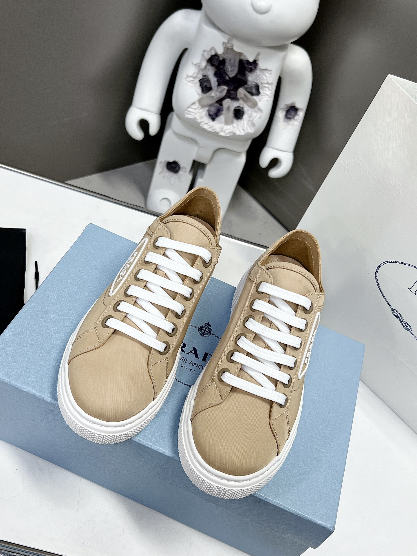 Prada Macro Re-Nylon And Brushed Sneakers Brown For Women 1.2in/30mm Prada - Soul Replicas