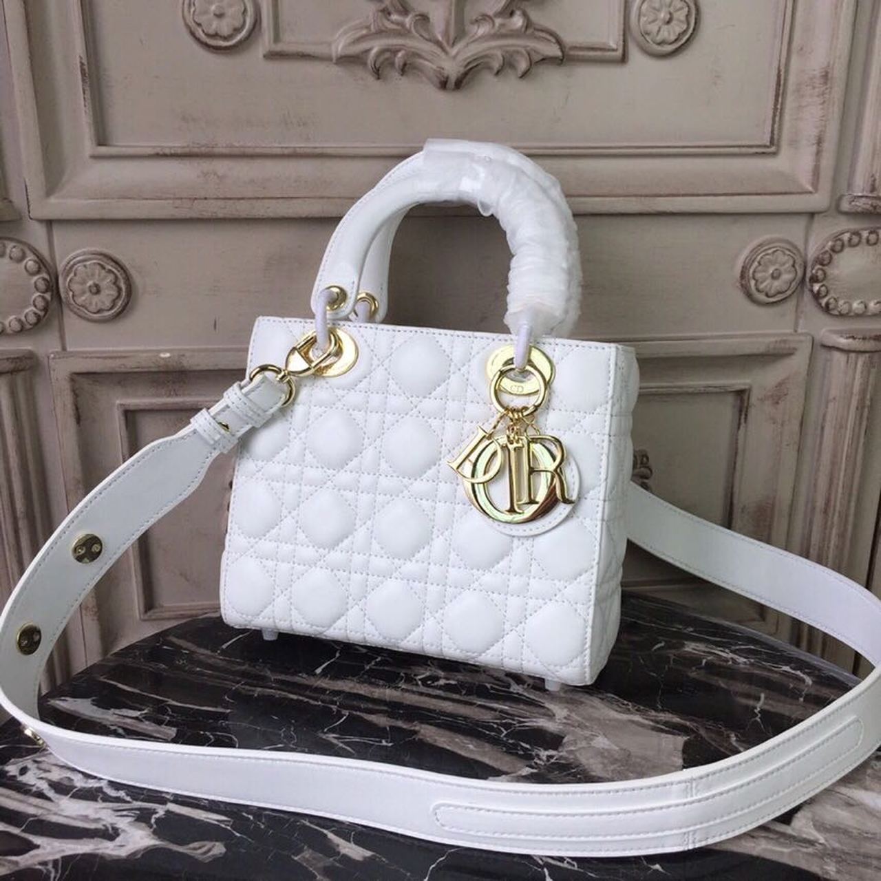 Christian Dior Small Lady Dior Bag Gold Toned Hardware White For Women 20cm/8in CD M0538OCAL_M030 - Soul Replicas