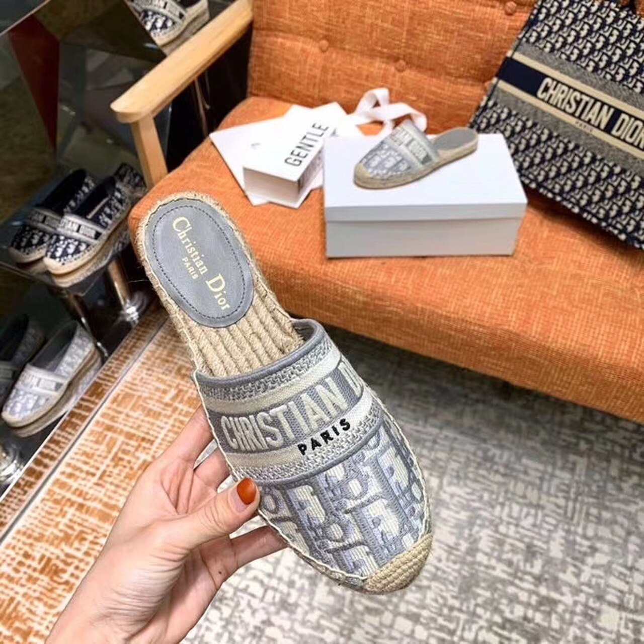 Christian Dior Granville Mule Embroidered Cotton Grey For Women CD - Soul Replicas