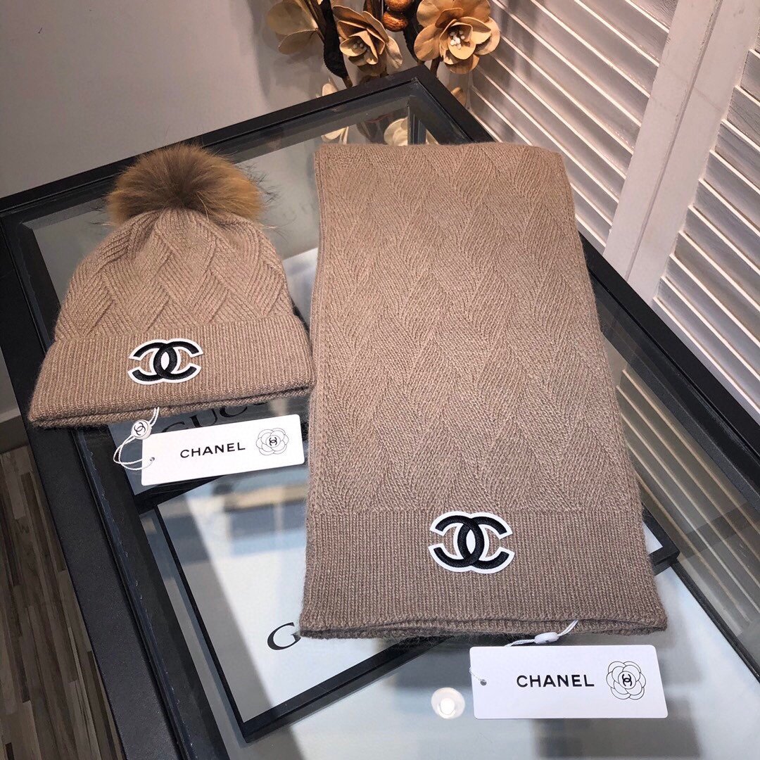Chanel Beanie & Scarf Set In Brown - Soul Replicas