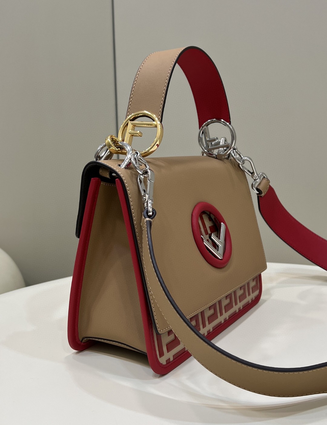 Fendi Kan I F Medium Brown and Red Bag For Woman 18cm/7in - Soul Replicas