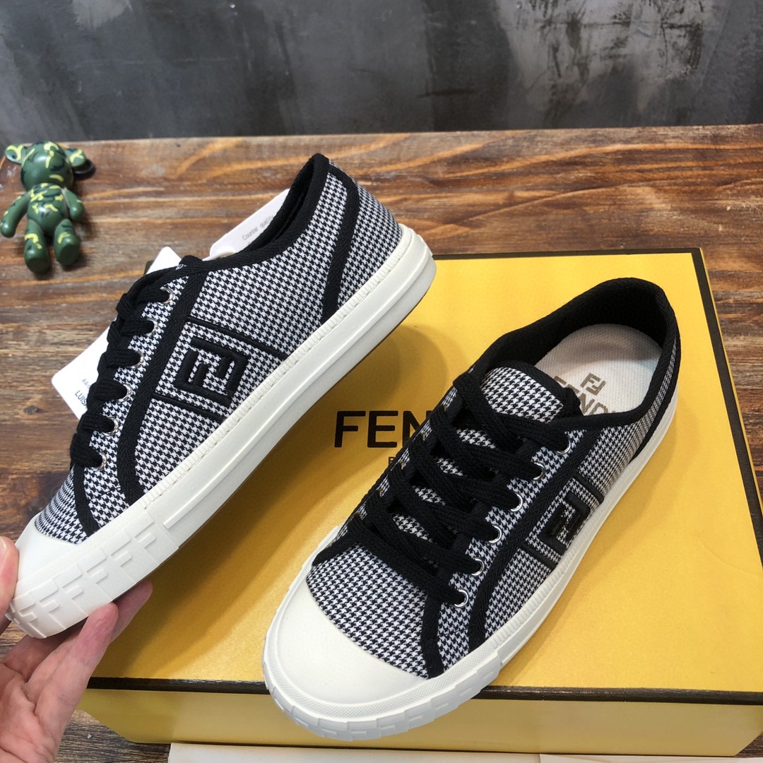 Fendi Domino Fabric Sneakers Black For Women - Soul Replicas
