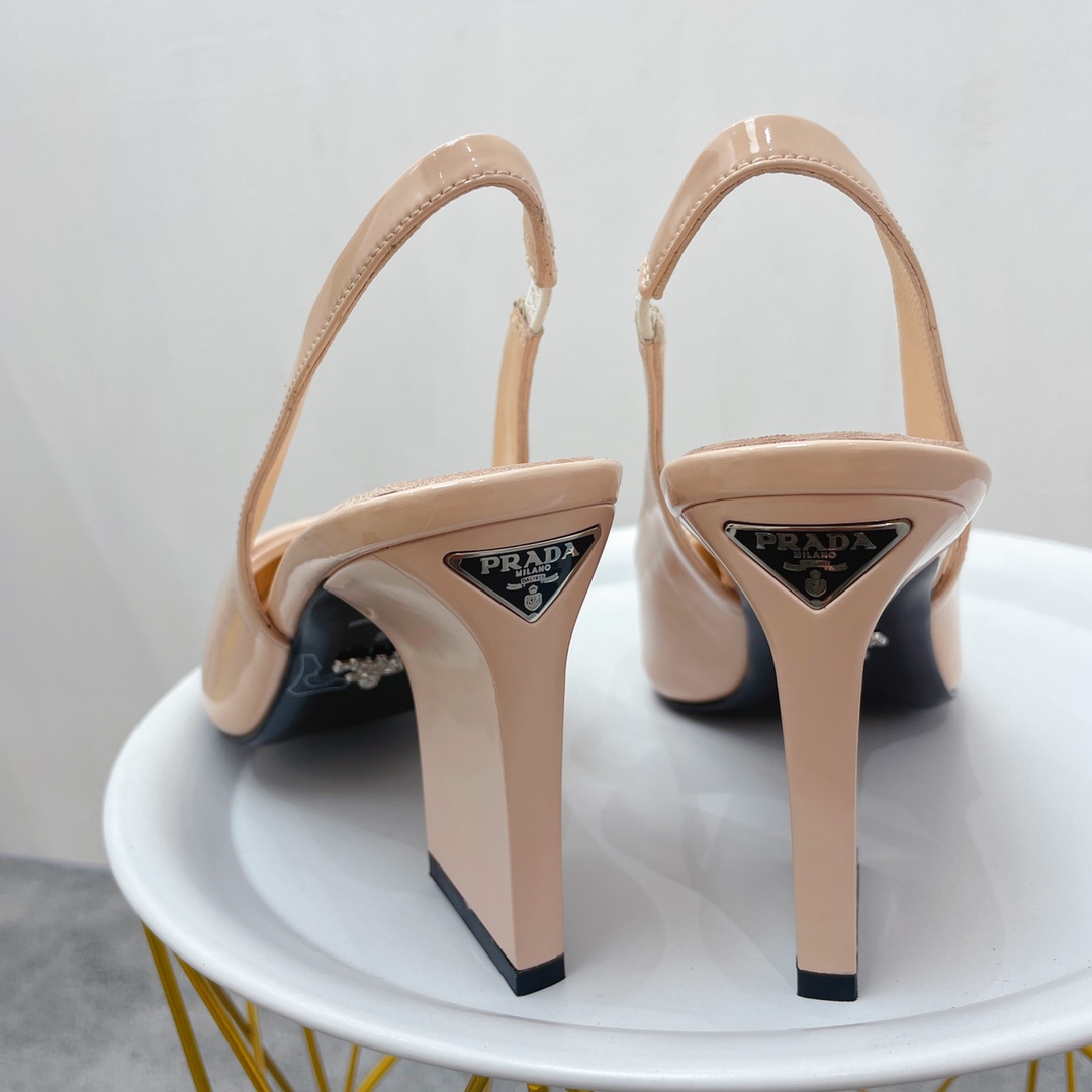 Prada Patent Sling-Back Pumps Beige For Women 3.5in/90mm Prada - Soul Replicas
