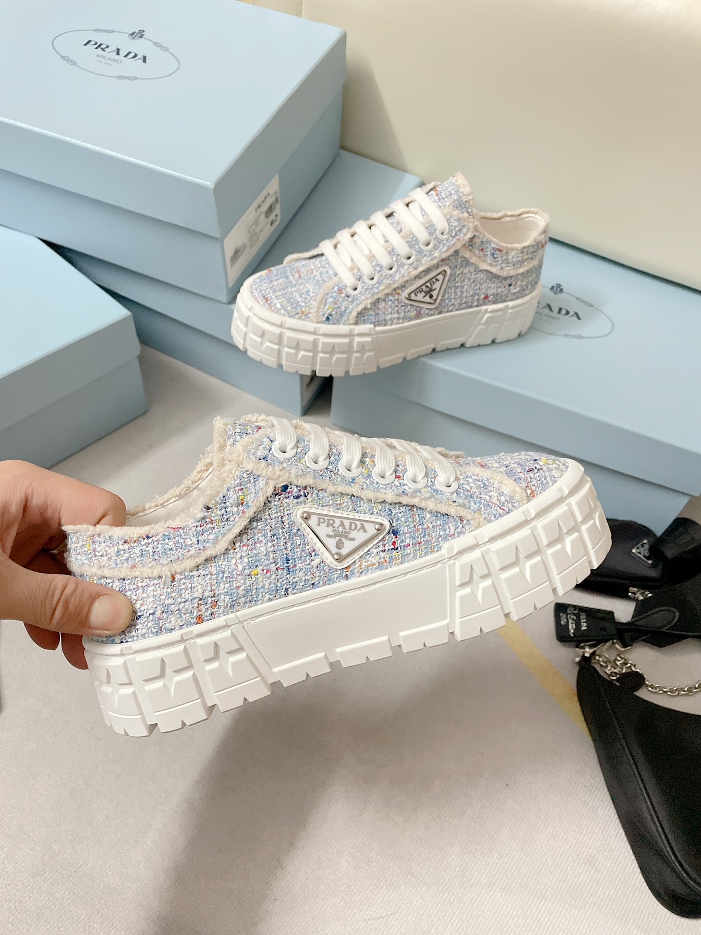 Prada Double Wheel Gabardine Sneakers Light Blue For Women 2in/50mm Prada - Soul Replicas