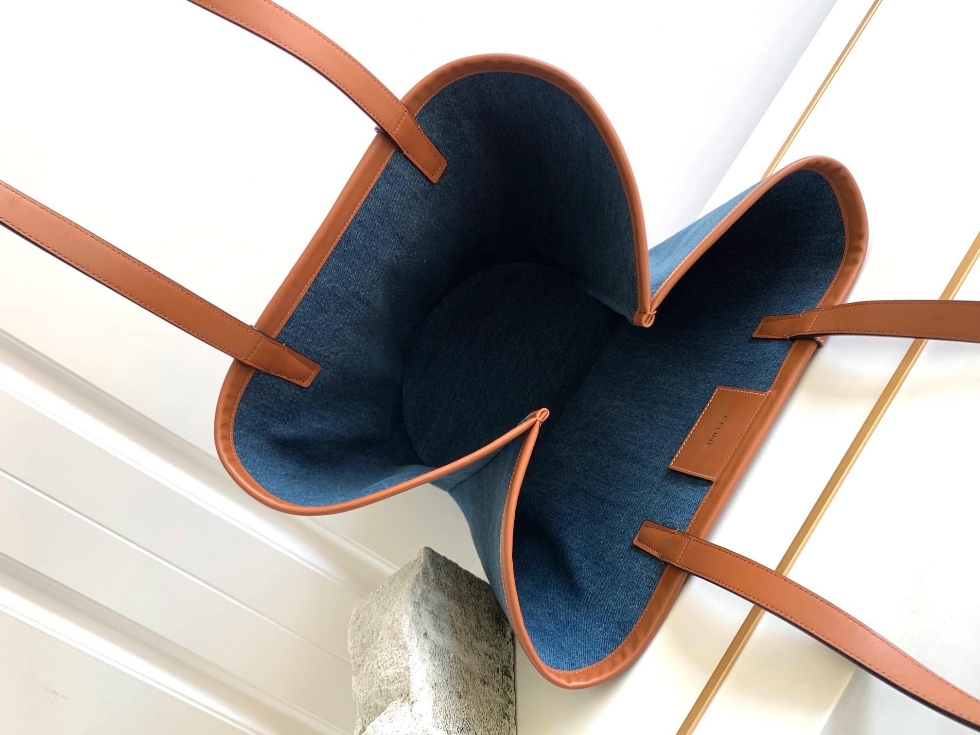 Celine Large Couffin In Denim With Celine Paris Navy / Tan For Women 26in/67cm 196262EF6.07AT - Soul Replicas