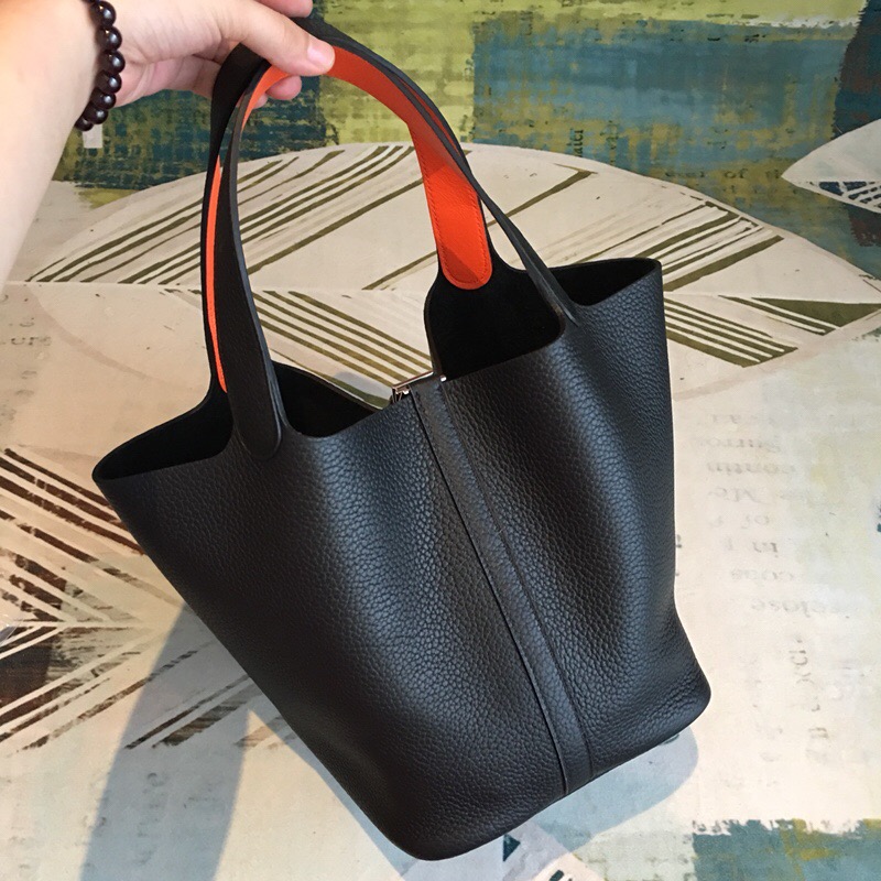 Hermes Picotin Lock 18 Black Clemence Palladium Hardware For Women 7.5in/19cm - Soul Replicas