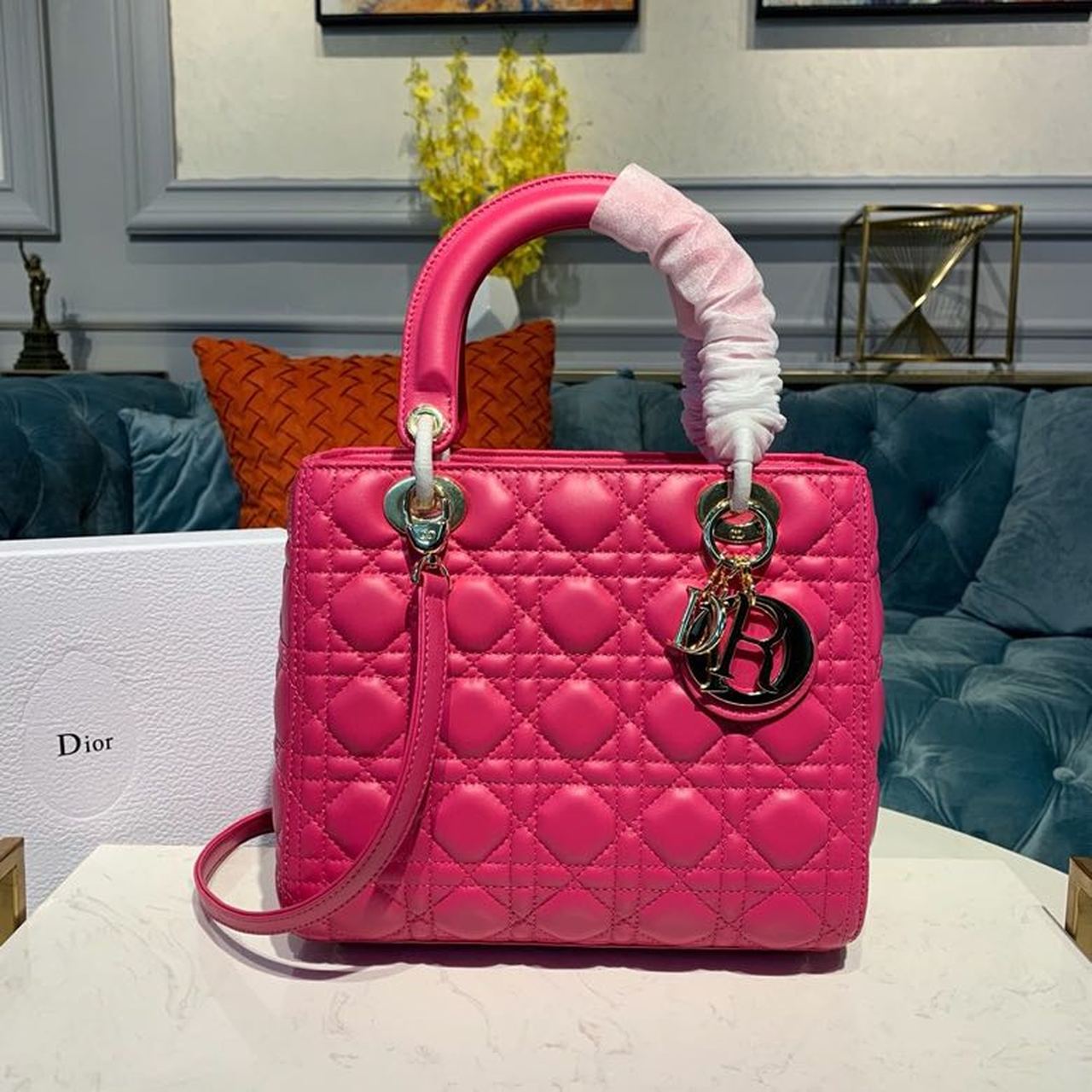 Christian Dior Medium Lady Dior Bag Gold Toned Hardware Hot Pink For Women 9.5in/24cm CD - Soul Replicas