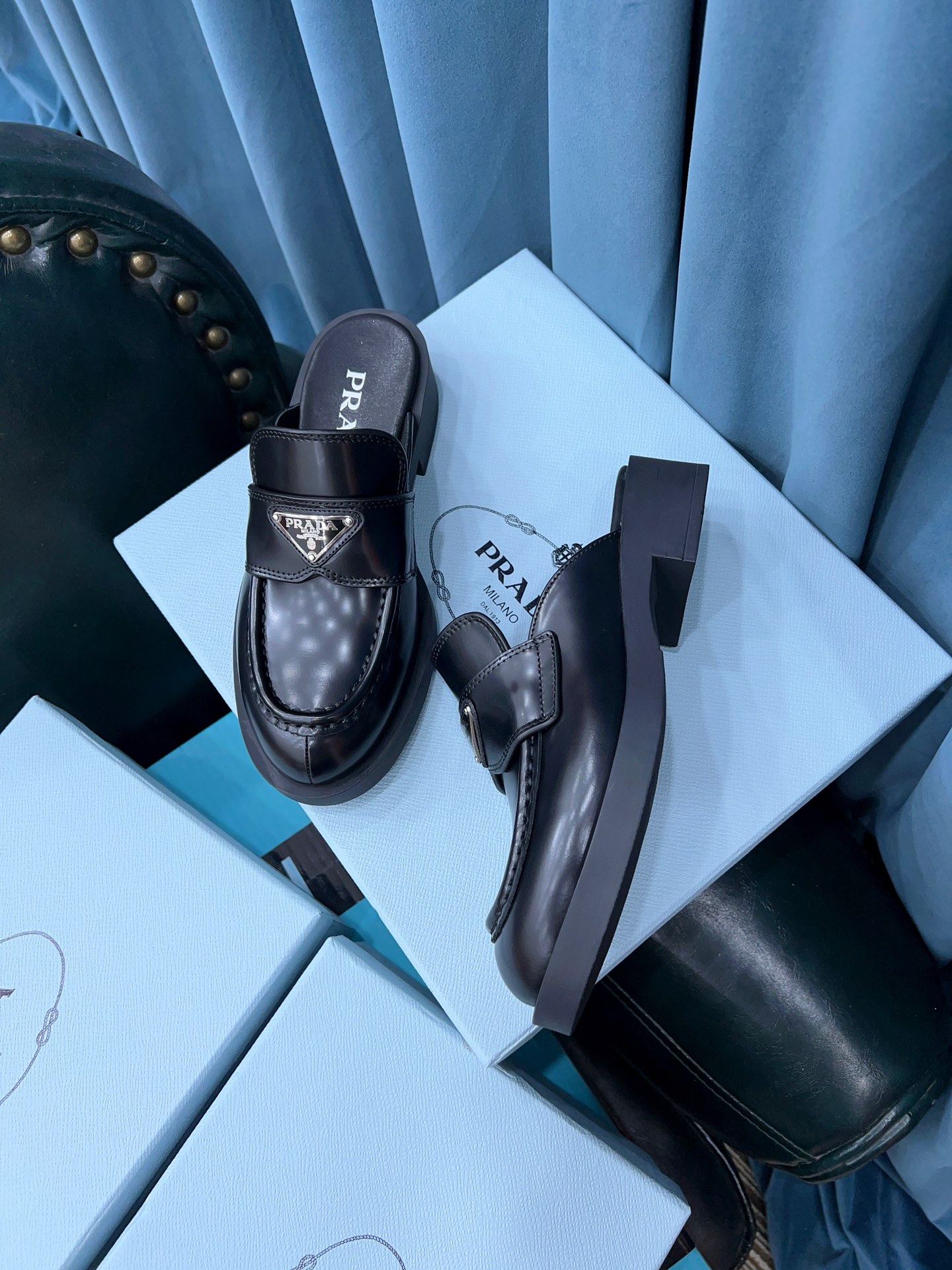 Prada Chocolate Brushed Mules Black For Women 1.6in/40mm Prada 1D652M_055_F0002_F_040 - Soul Replicas