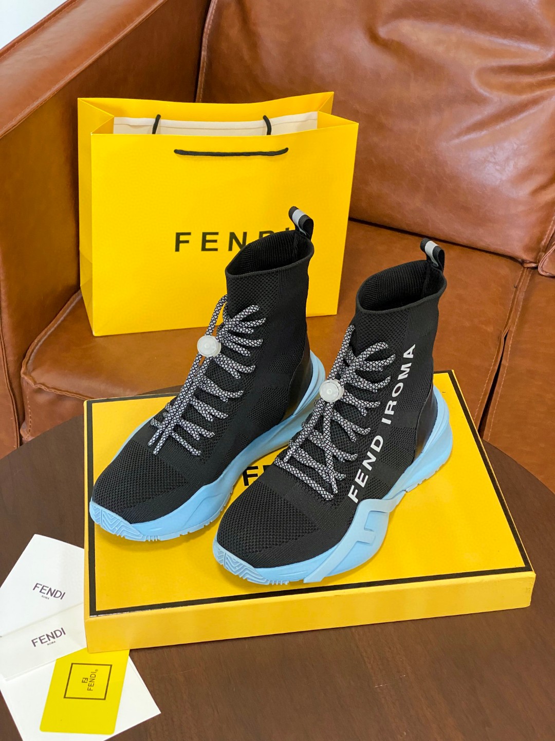Fendi High Top Sneakers Black Blue For Women - Soul Replicas