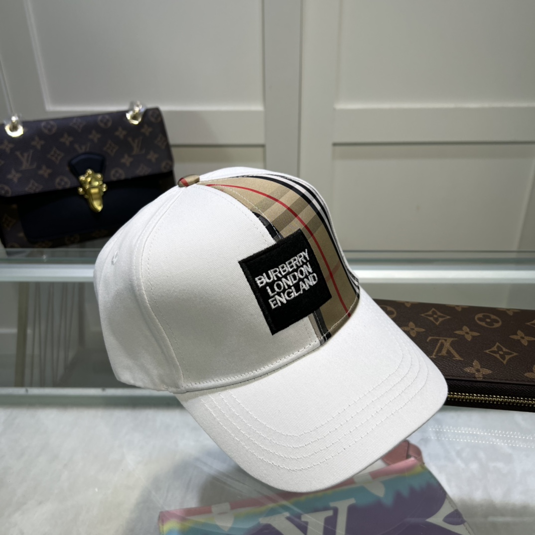 Burberry Monogram Motif Icon Stripe Cotton Baseball Cap White - Soul Replicas