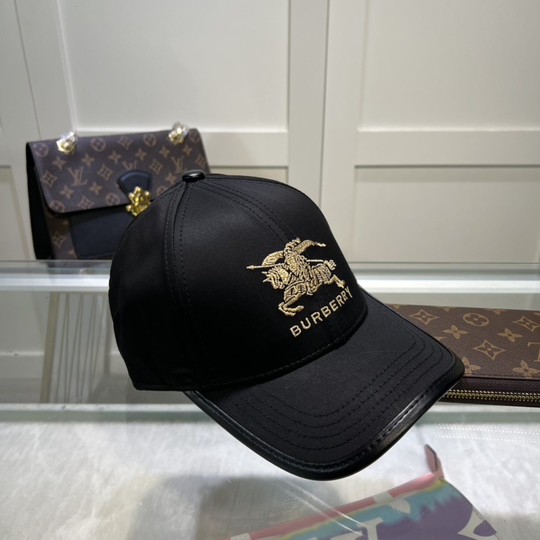 Burberry Monogram Motif Icon Stripe Cotton Baseball Cap Black - Soul Replicas