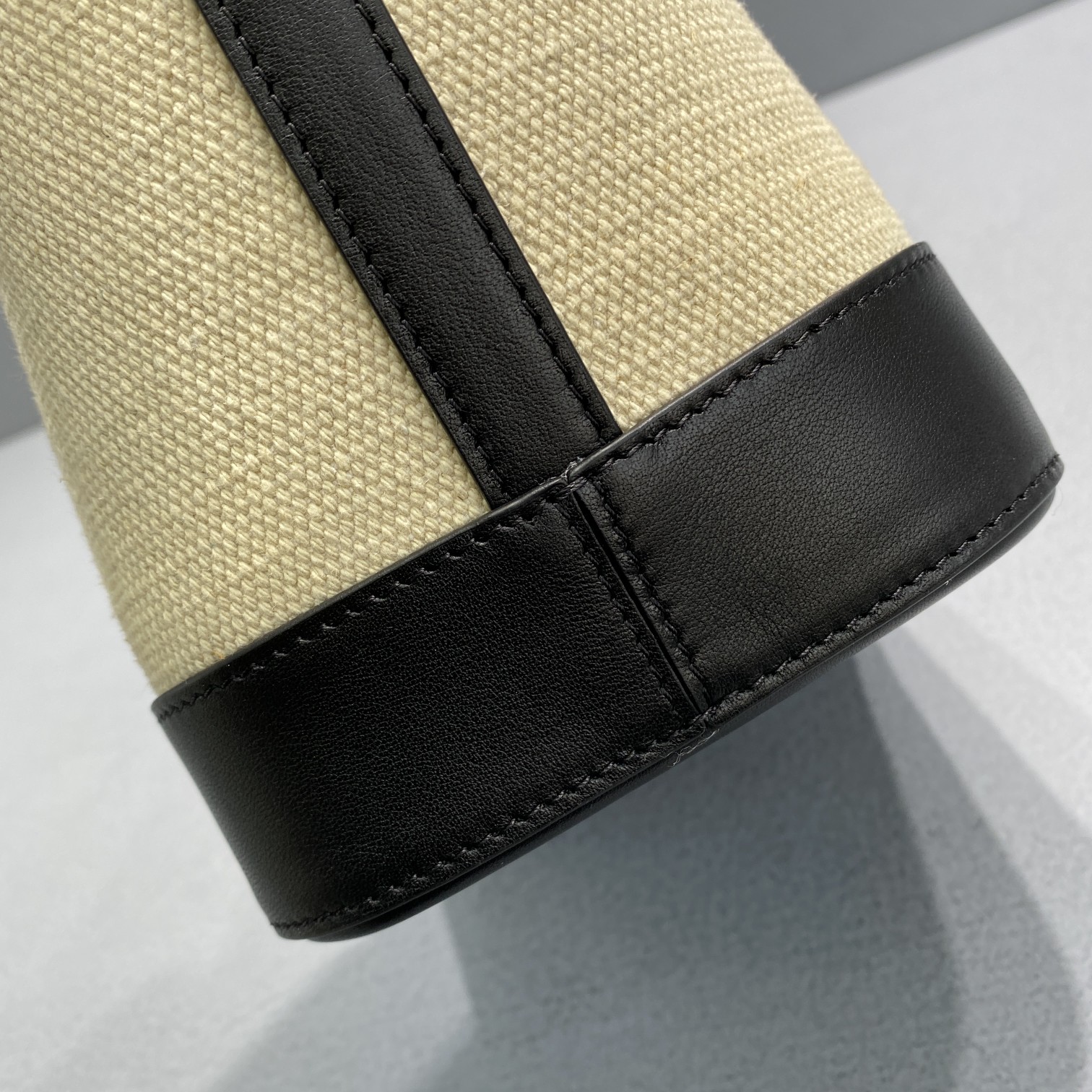 Celine Small Bucket Cuir Triomphe In Textile Beige/Black For Women 9in/22cm - Soul Replicas