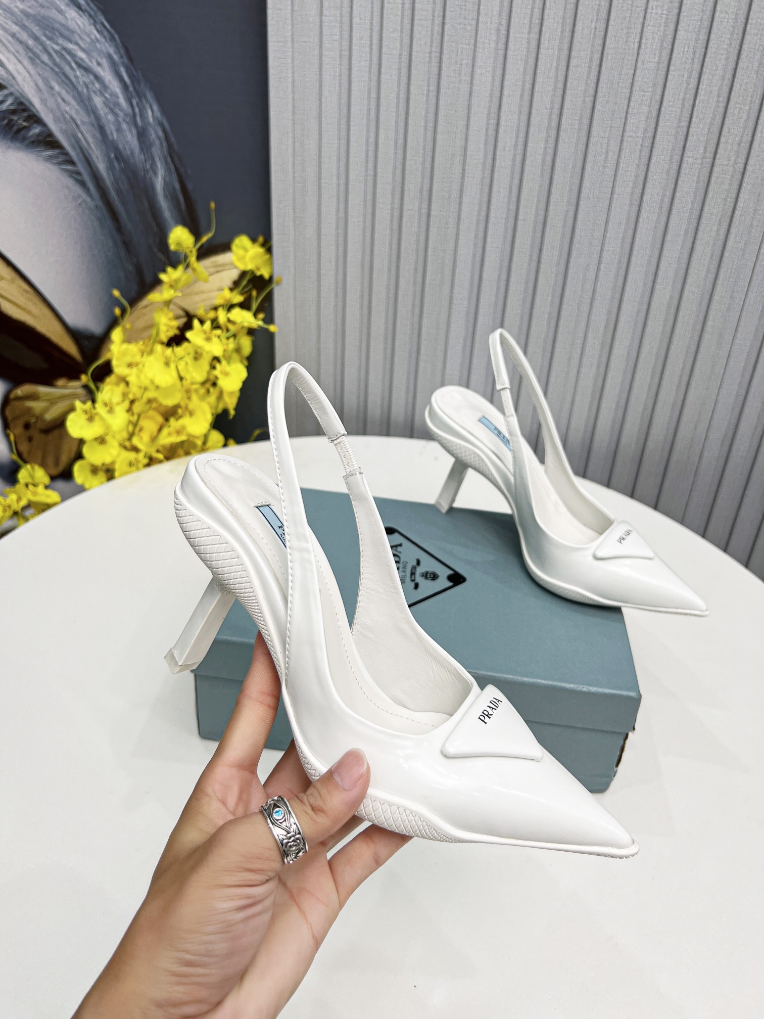 Prada Brushed Slingback Pumps White For Women Prada  - Soul Replicas