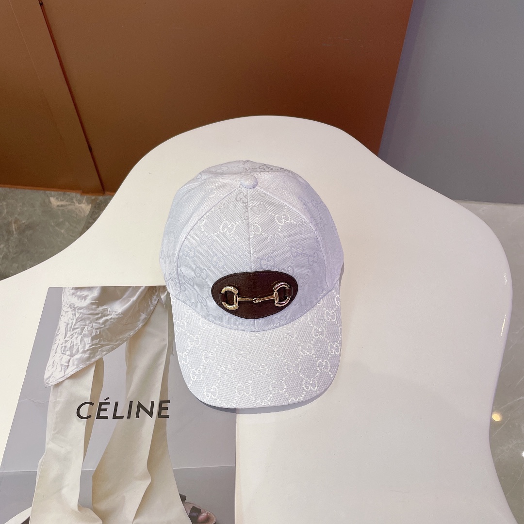 Gucci Canvas Baseball Hat With Horsebit White Gucci Hat - Soul Replicas