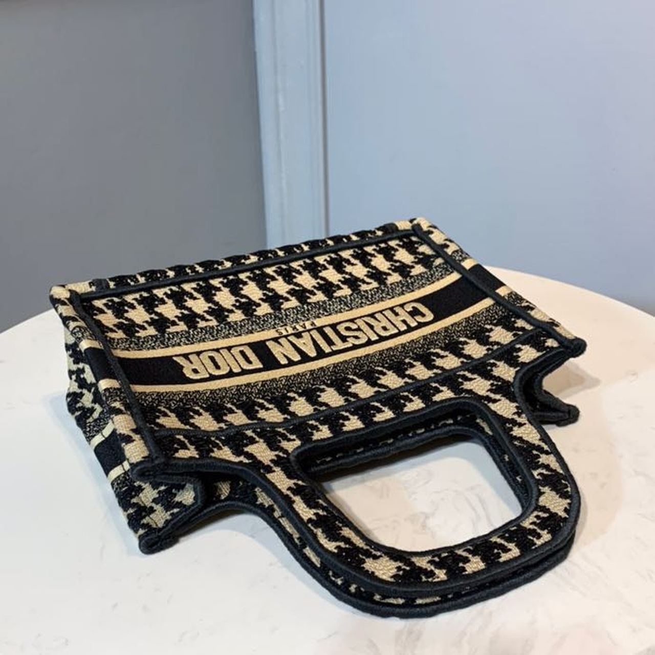 Christian Dior Mini Book Tote Bag Herringbone Embroidered Canvas For Women 22cm/9in CD - Soul Replicas