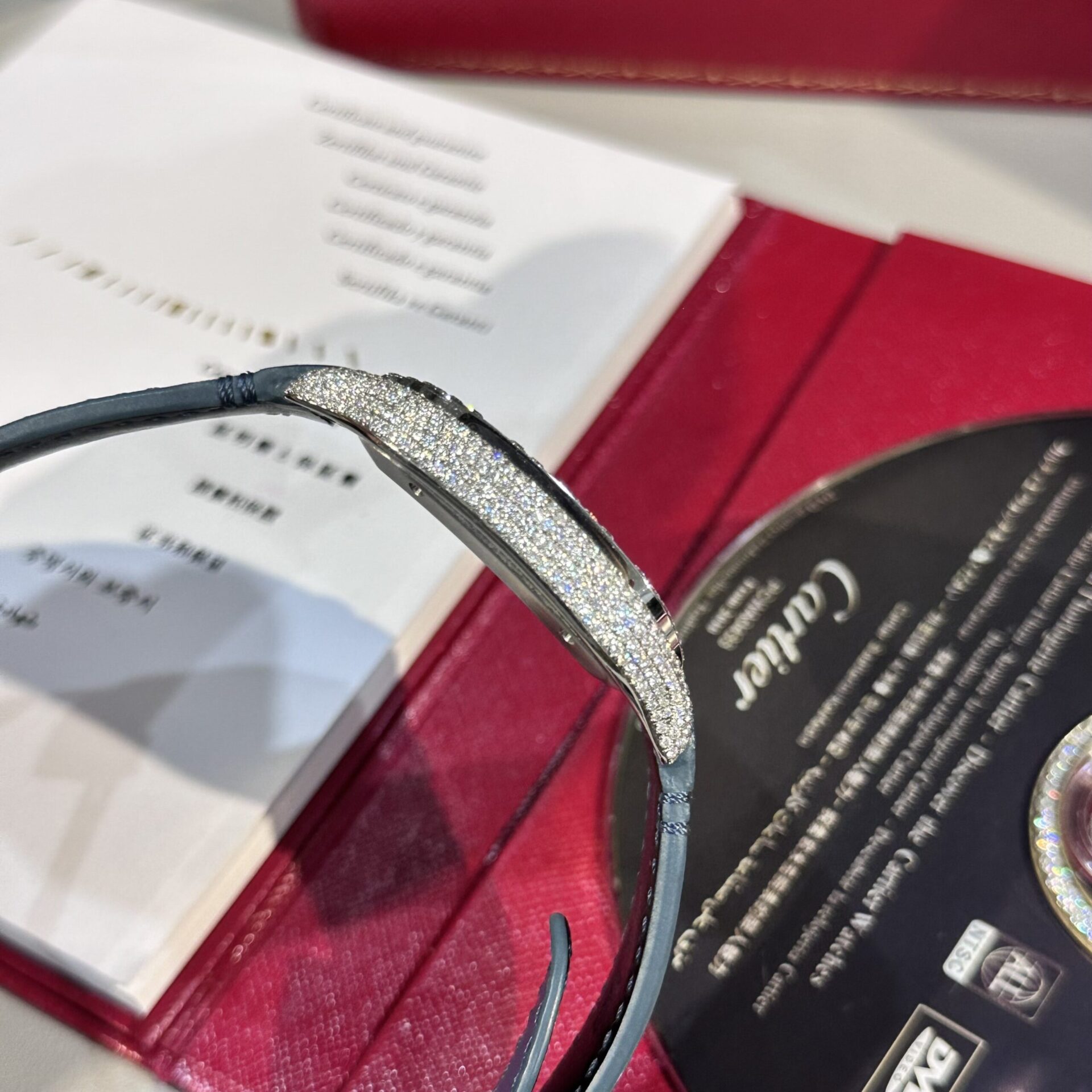 Cartier Santos Replica Watch Blue Dial Custom Moissanite Diamonds 39.8mm - Soul Replicas