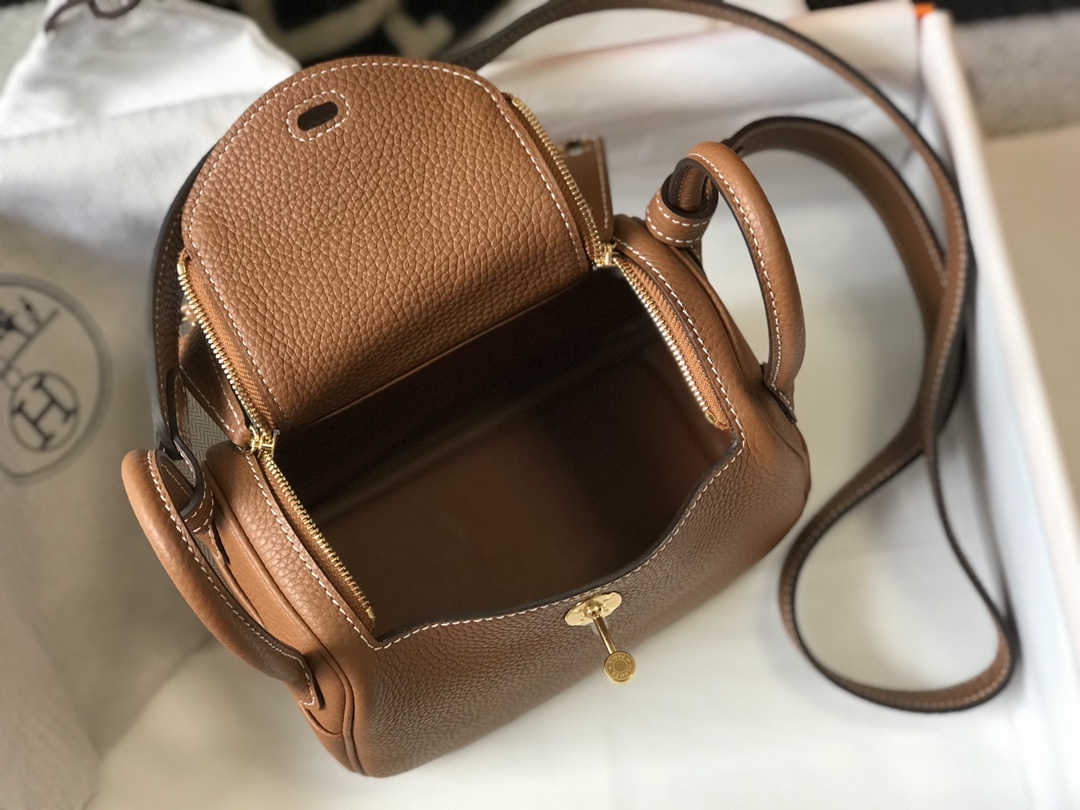 Hermes Lindy Mini Clemence Bag Brown For Women. Women's Handbags. Shoulder And Crossbody Bags 7.5in/19cm - Soul Replicas
