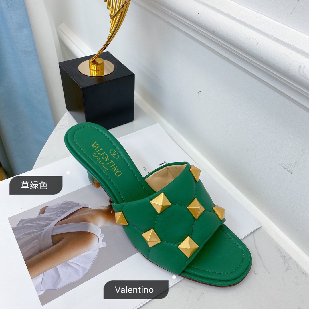 Valentino Garavani Quilted Roman Stud Heeled Sandals Green For Women XW2S0BK3 - Soul Replicas