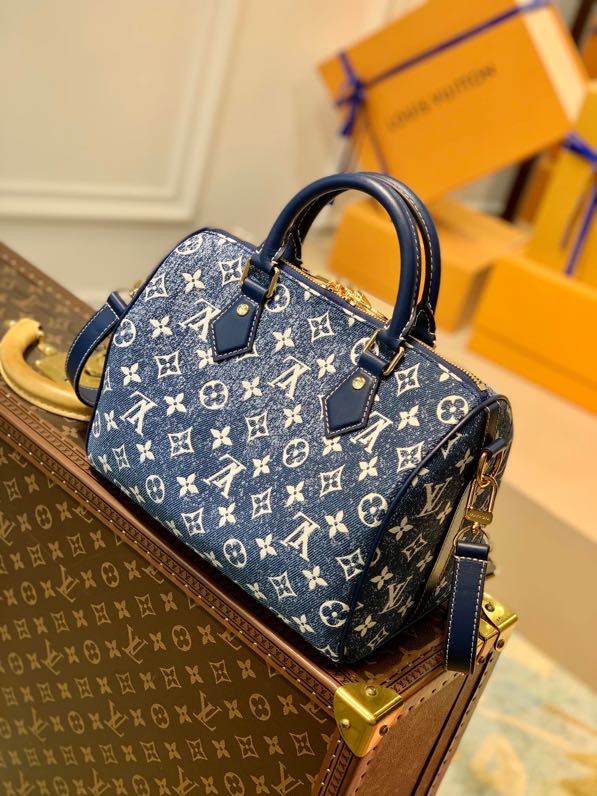Louis Vuitton Speedy Bandouliere 25 Monogram Denim Jacquard Navy Blue For Women. Women-s Handbags 9.8in/25cm LV M59609 - Soul Replicas