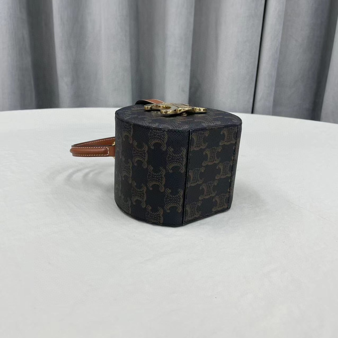 Celine Small Round Box Triomphe In Triomphe Canvas Tan For Women 4.5in/11.5cm - Soul Replicas