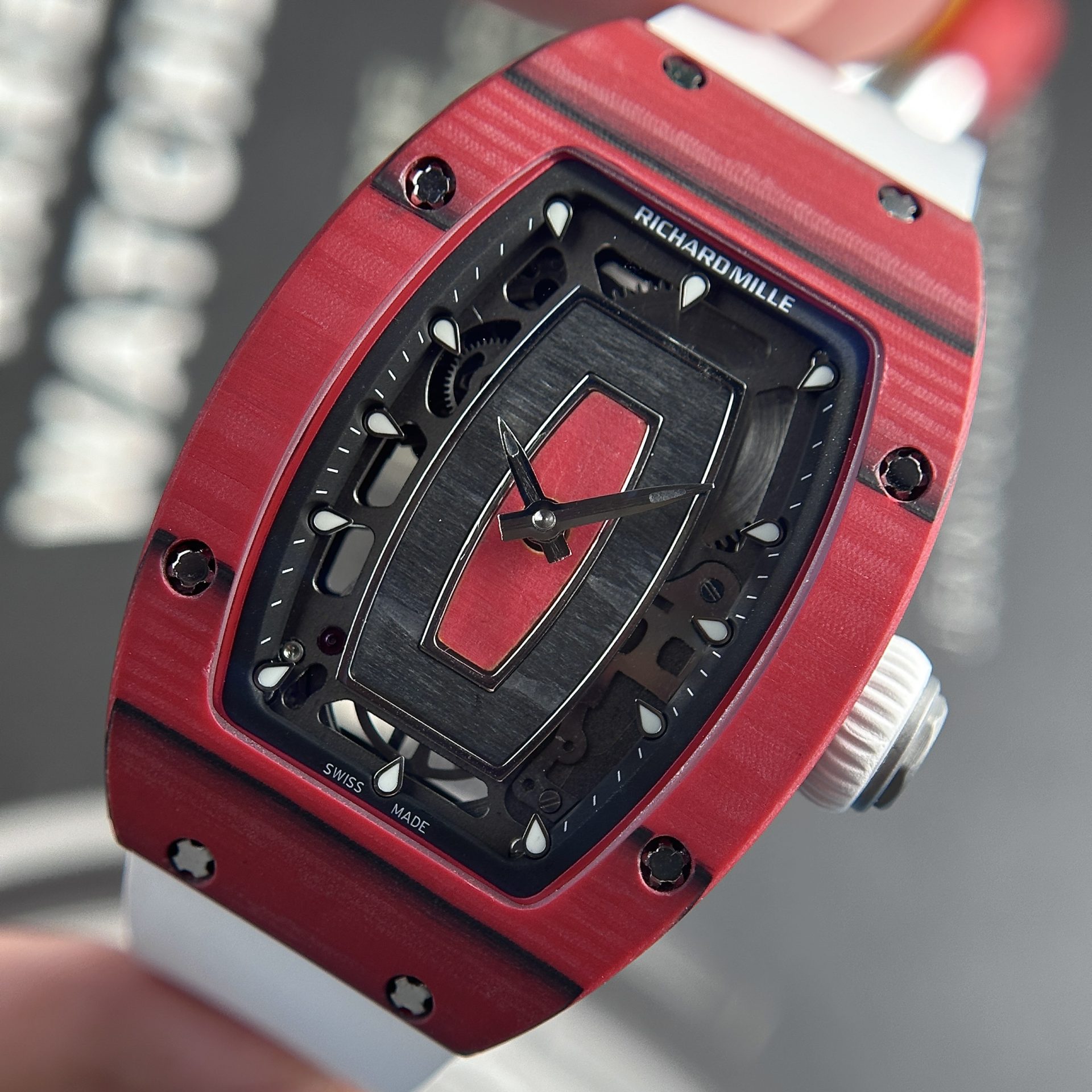 Richard Mille Best Replica Watch RM07-01 Red Carbon Rubber Strap 32x46mm - Soul Replicas
