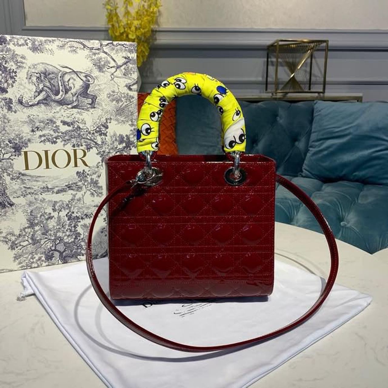 Christian Dior Medium Lady Dior Bag With Chain Silver Hardware Burgundy Women's Handbags 24cm/9in CD - Soul Replicas