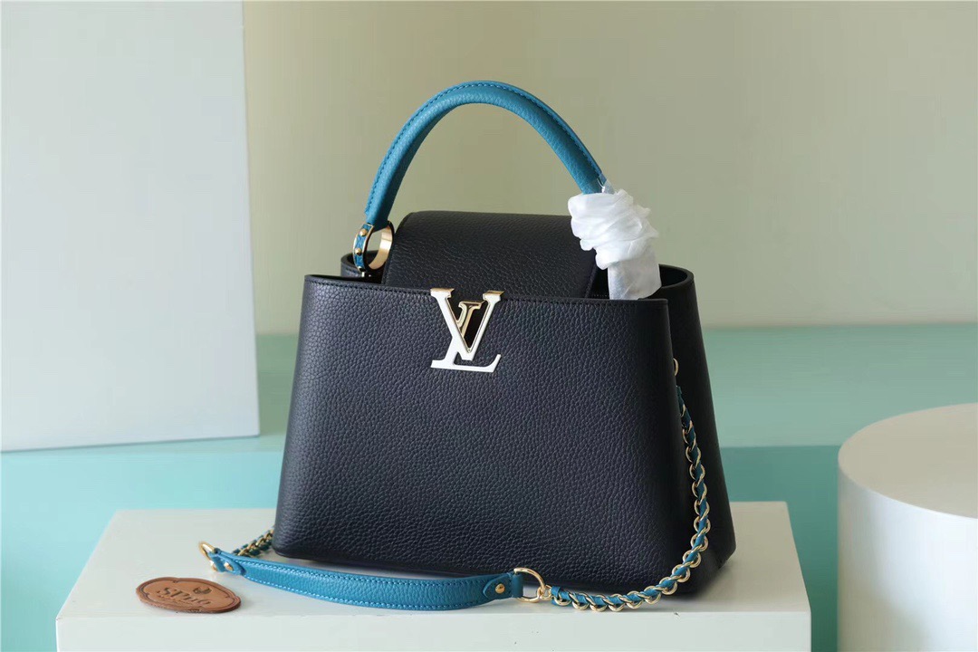 Louis Vuitton Capucines MM Taurillon Black/ Blue For Women. Women's Bags. Shoulder And Crossbody Bags 12.4in/31.5cm LV  - Soul Replicas