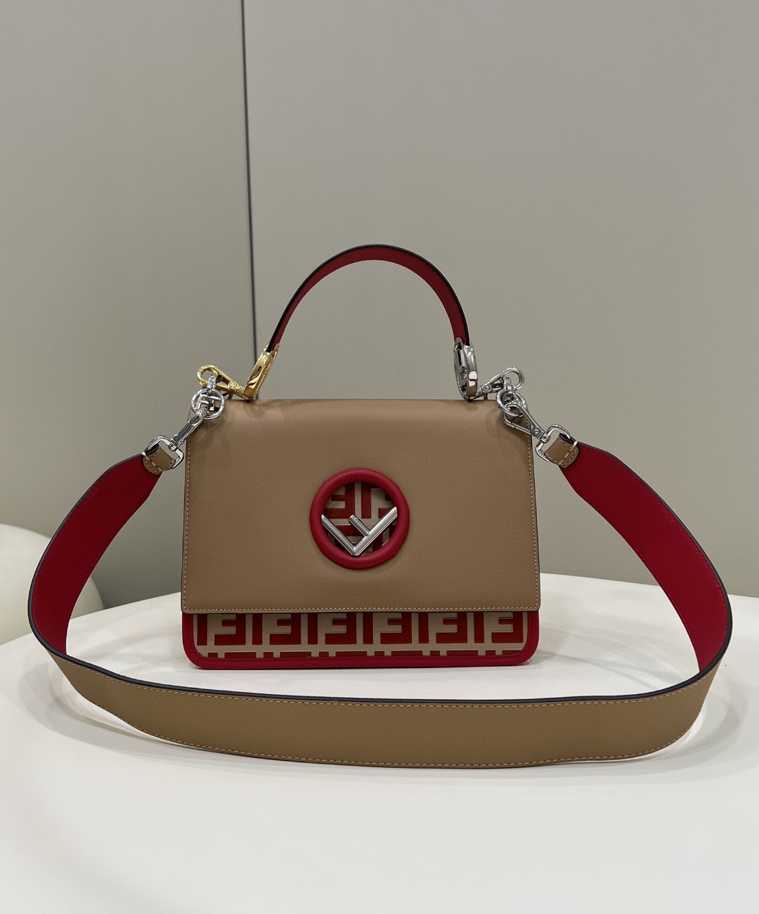 Fendi Kan I F Medium Brown and Red Bag For Woman 18cm/7in - Soul Replicas