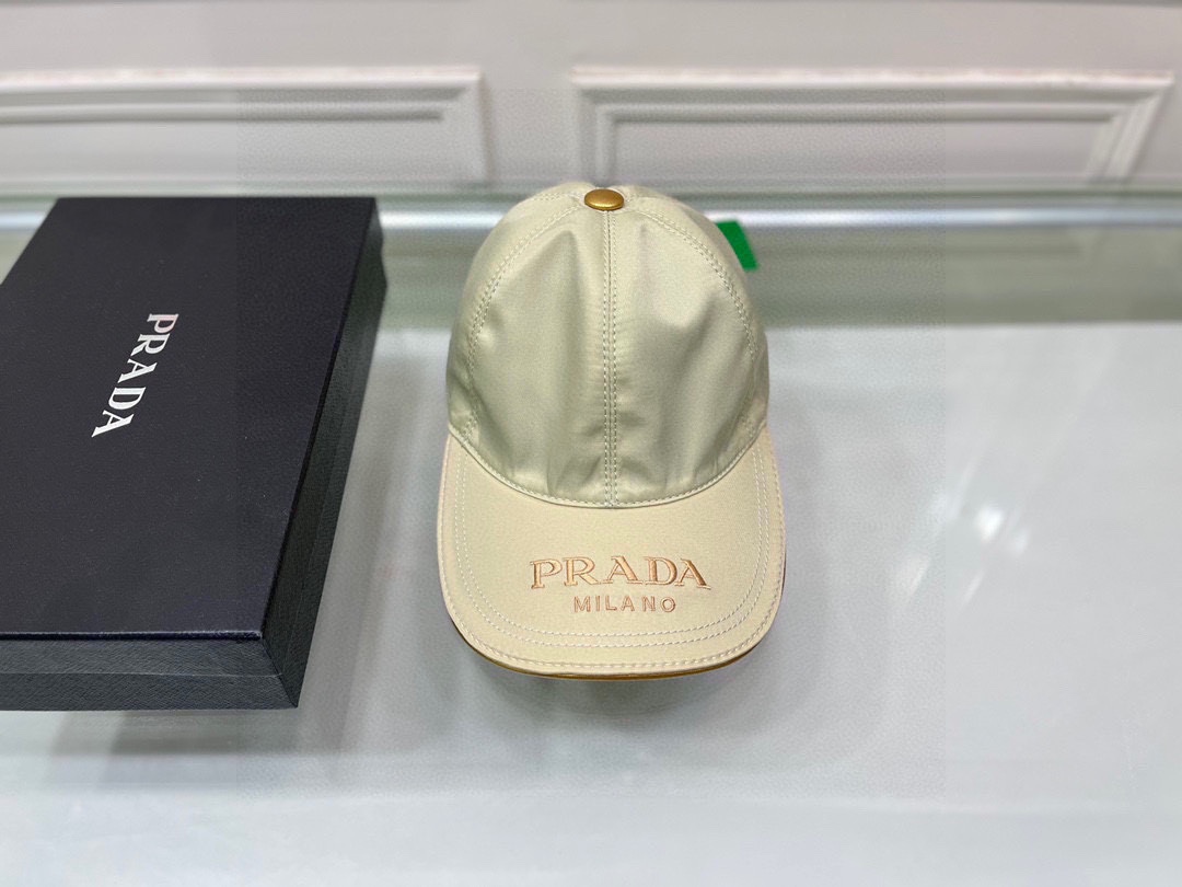 Prada Drill Baseball Cap Beige Prada Cap - Soul Replicas