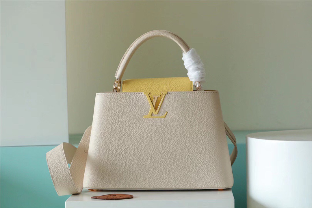 Louis Vuitton Capucines MM Taurillon Creme Beige/ Plume Yellow Berlingot For Women. Women's Bags. Shoulder And Crossbody Bags 12.4in/31.5cm LV M59883 - Soul Replicas