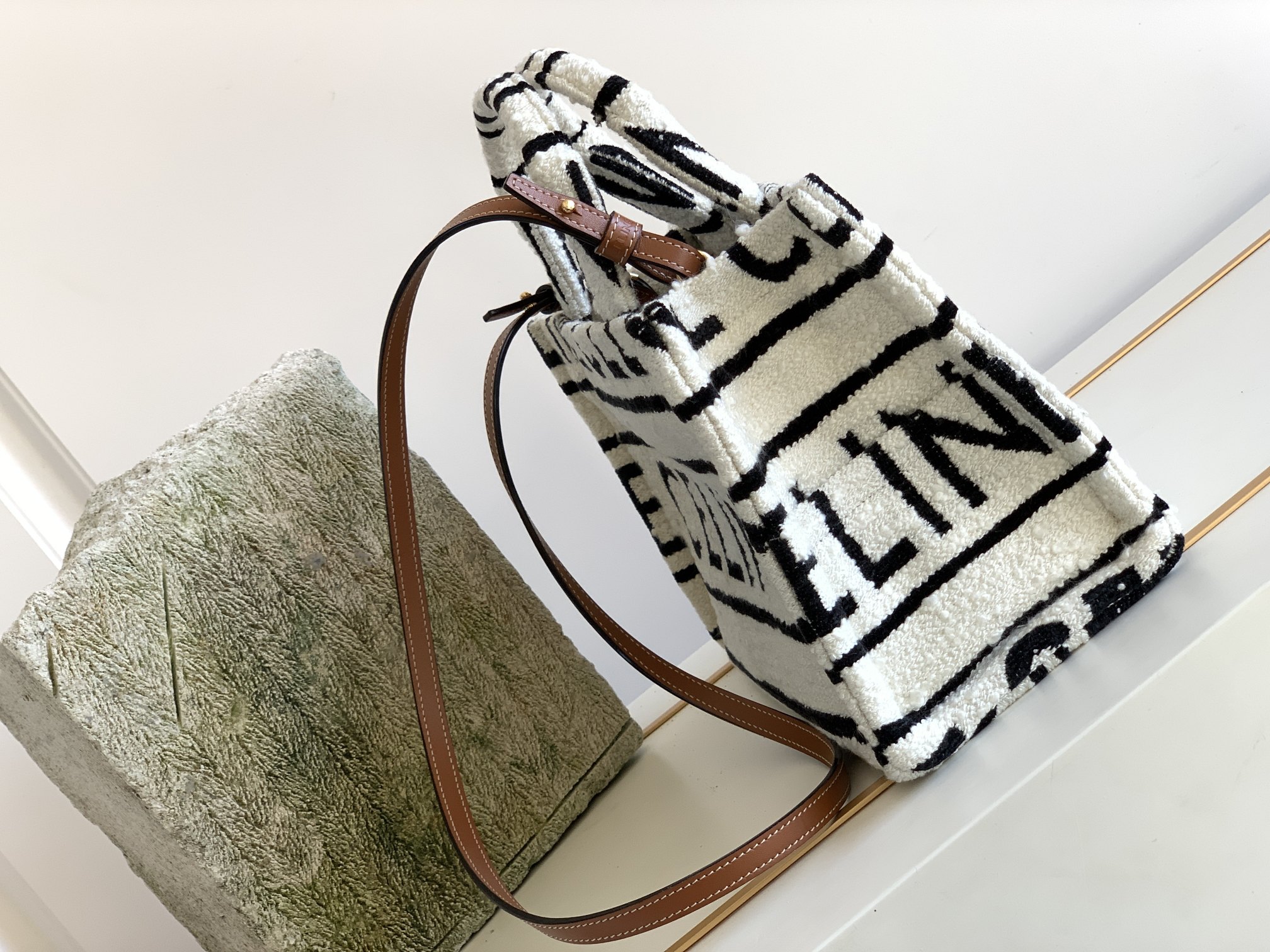 Celine Small Cabas Thais In Textile With Celine All-Over White / Black For Women 11in/29cm 199162EG8.01WB - Soul Replicas