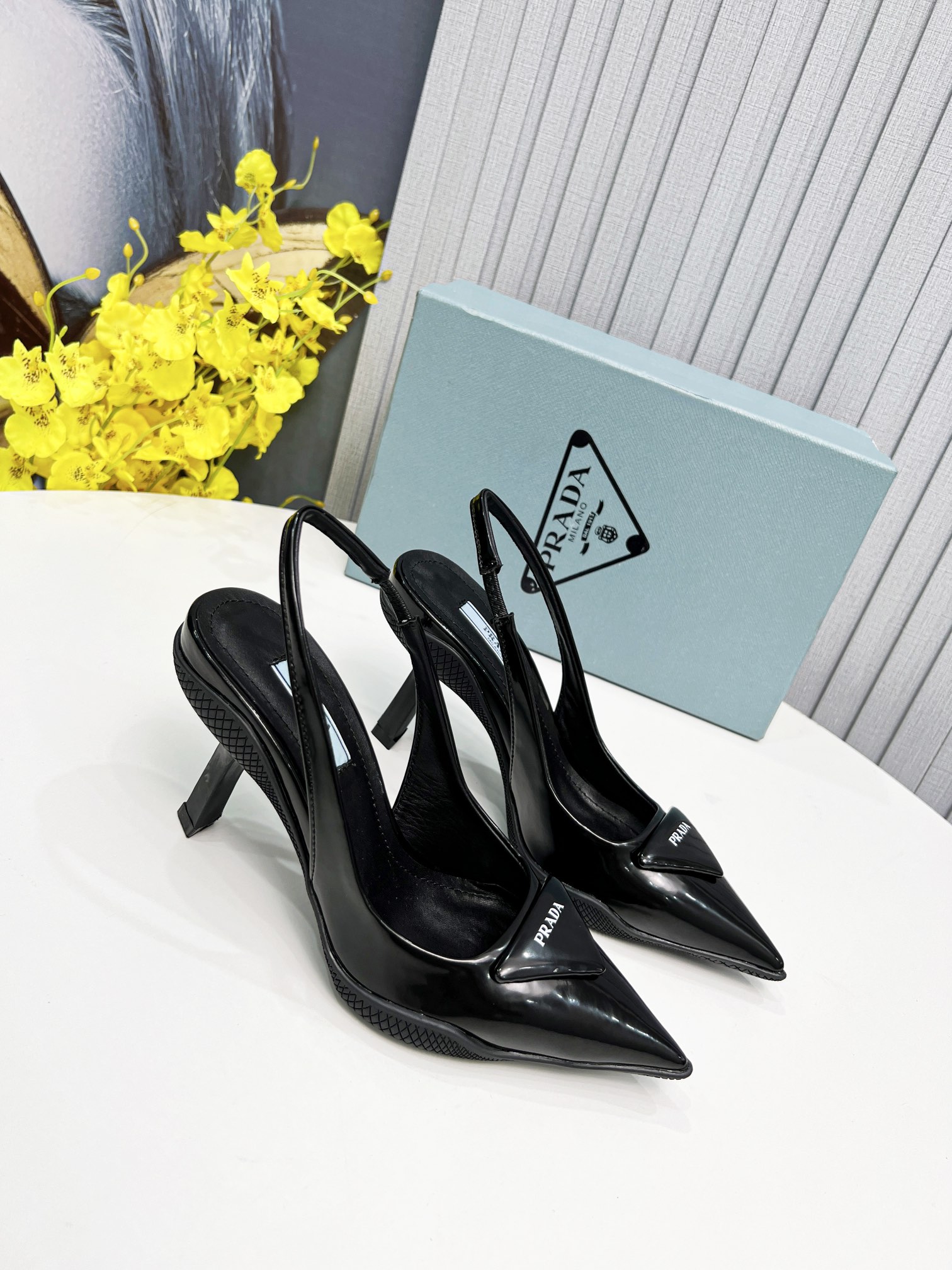 Prada Brushed Slingback Pumps Black For Women Prada 1I565M_055_F0002_F_B090 - Soul Replicas