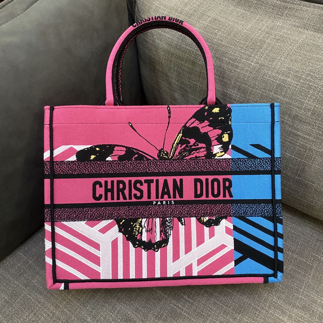 Christian Dior Medium Dior Book Tote Bright Blue and Bright Pink D-Jungle Pop Embroidery. Blue/Pink. For Women Women's Handbags Shoulder Bags. 36cm CD M1296ZRON_M885 - Soul Replicas