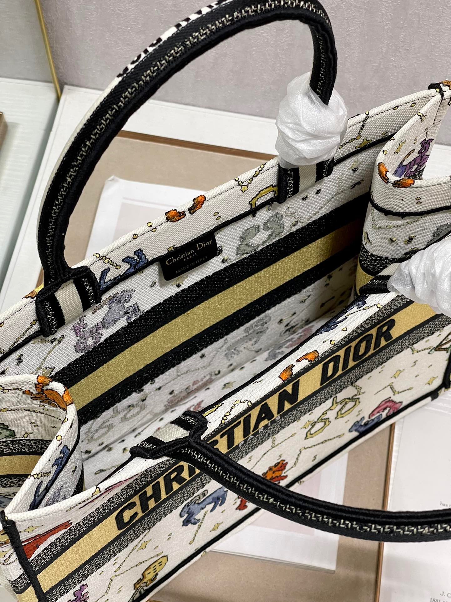 Christian Dior Medium Dior Book Tote White Multicolor. For Women. Women's Handbags 14in/36cm CD - Soul Replicas