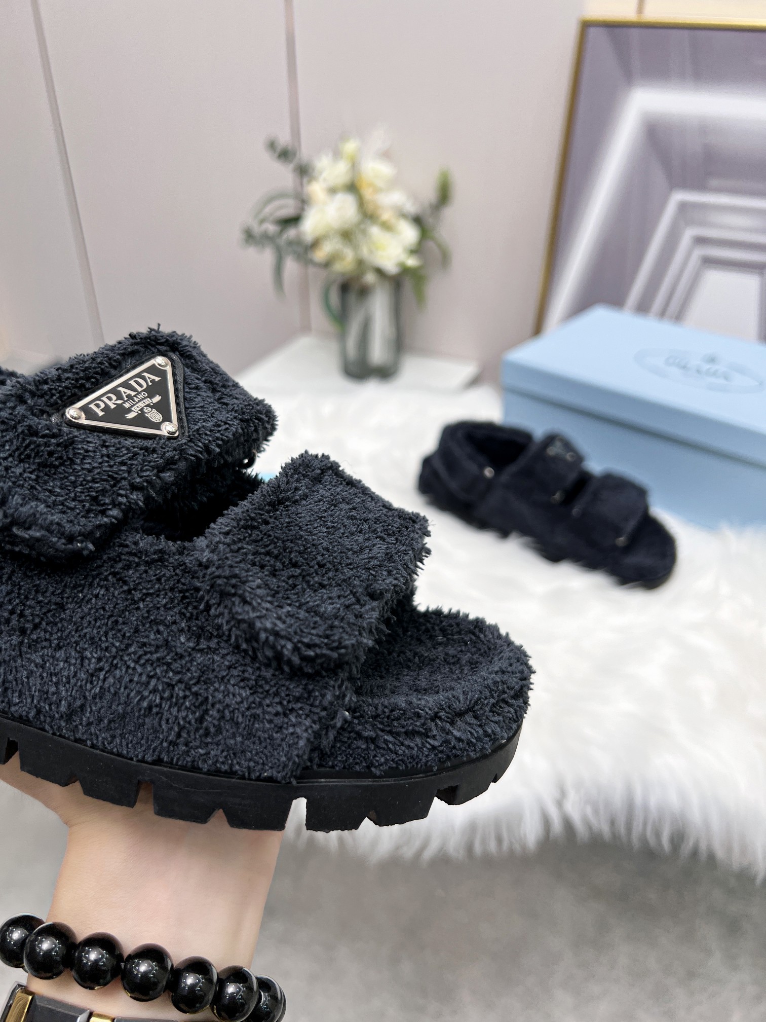 Prada Terrycloth Sandals Black For Women 0.8in/20mm Prada - Soul Replicas