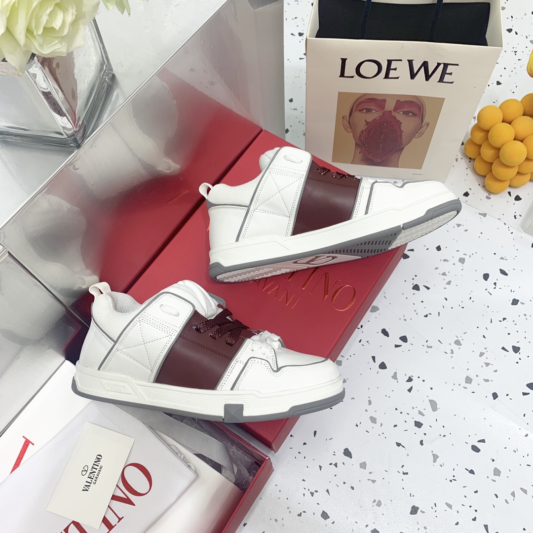 Valentino Garavani Open Skate Sneakers With Patent Band Brown For Women WS0FB1DXI - Soul Replicas