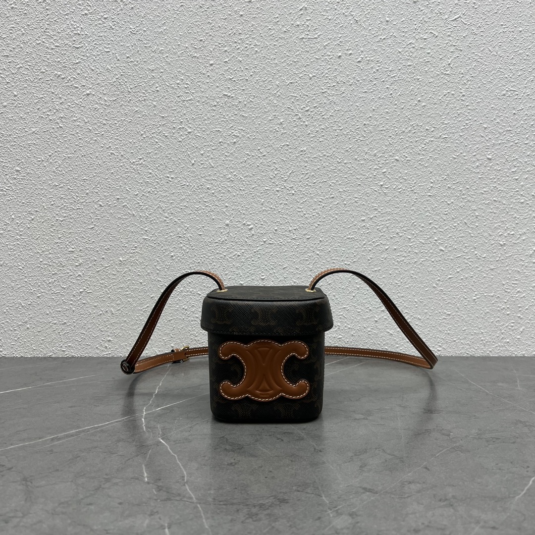 Celine Small Box Cuir Triomphe In Triomphe Canvas Tan For Women 4in/11cm 199262EIN.04LU - Soul Replicas