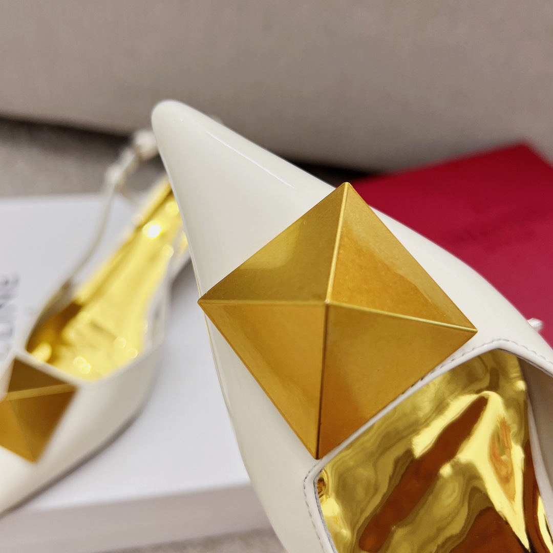 Valentino Garavani One Stud Patent Slingback Pump With Maxi Stud White For Women - Soul Replicas