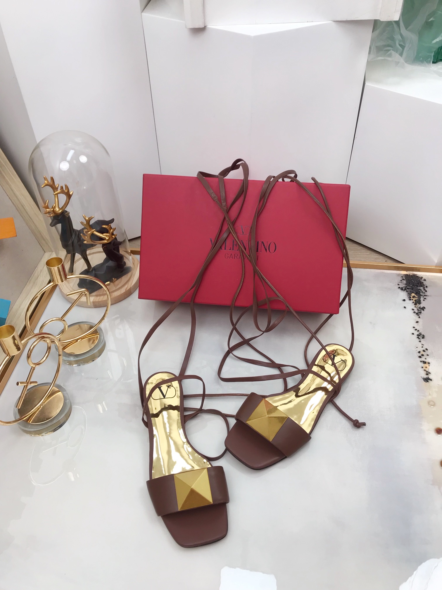 Valentino Garavani One Stud Gladiator Flat Sandals Brown For Women WS0EK9CYI - Soul Replicas