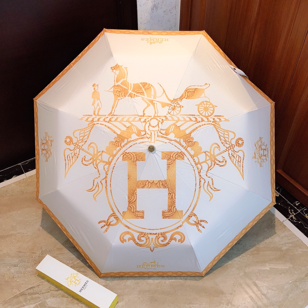 Hermes Pluie De H Folding Umbrella White - Soul Replicas