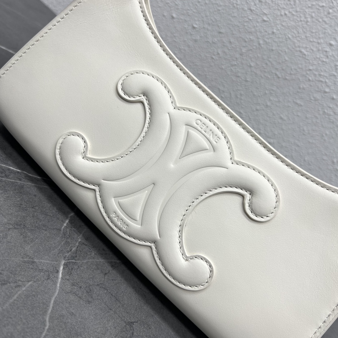 Celine Cuir Triomphe Shoulder Bag White For Women 9.4in/24cm - Soul Replicas