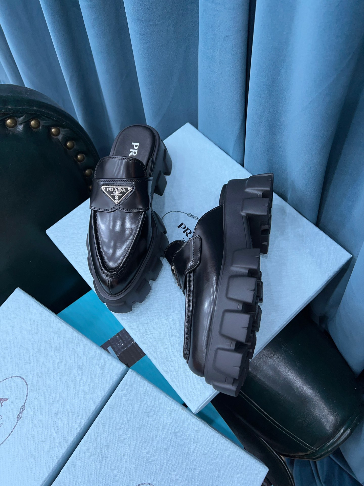 Prada Chocolate Brushed Mules Black For Women 2.4in/60mm Prada - Soul Replicas