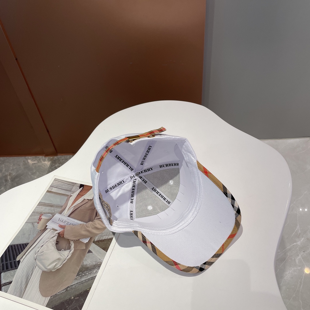 Burberry Monogram Motif Icon Stripe Cotton Baseball Cap White - Soul Replicas