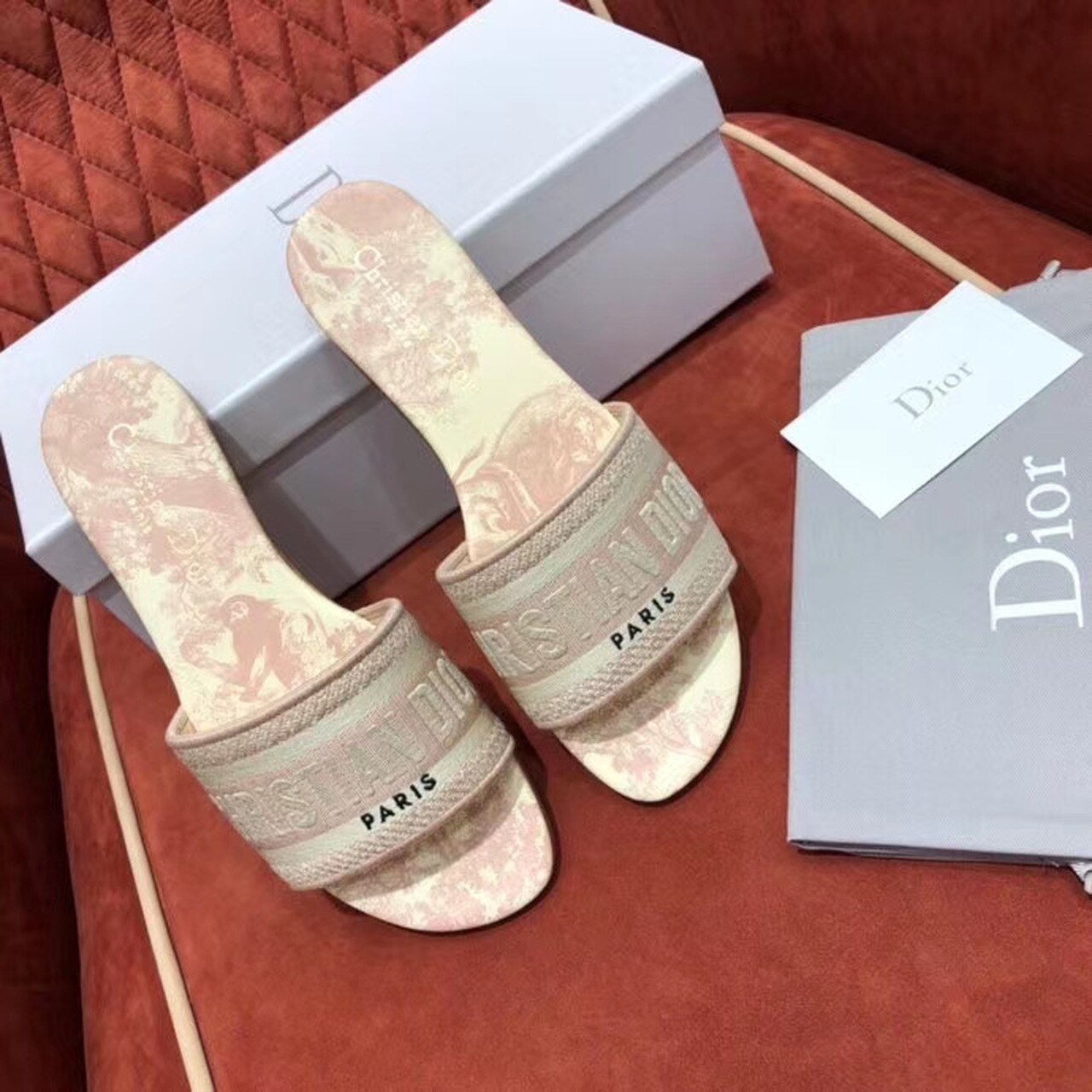 Christian Dior Dway Slide Embroidered Cotton Pink For Women CD - Soul Replicas