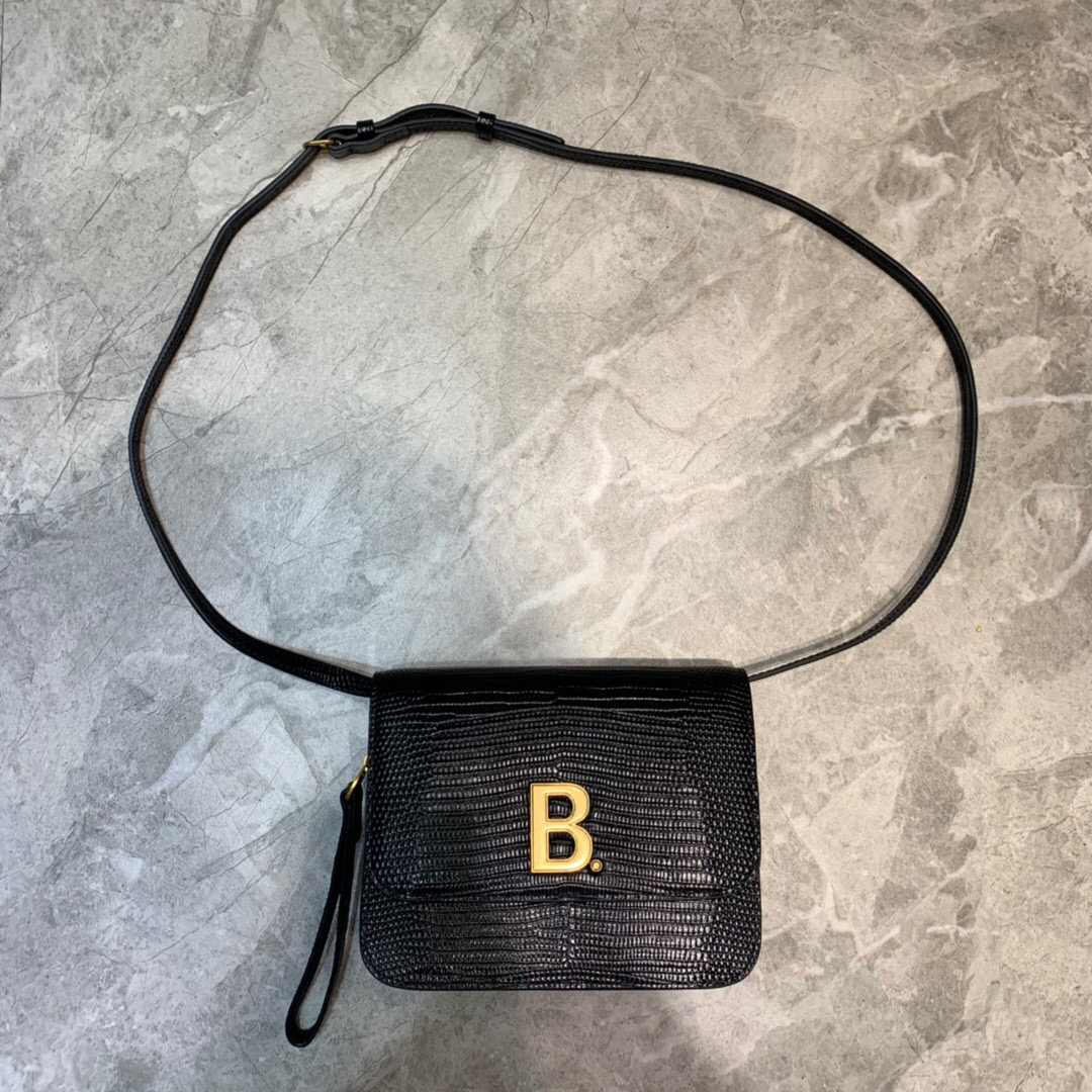 Balenciaga B Small Lizard Effect Cross-body Bag In Black. For Women. Women-s Bags 7in/18cm - Soul Replicas