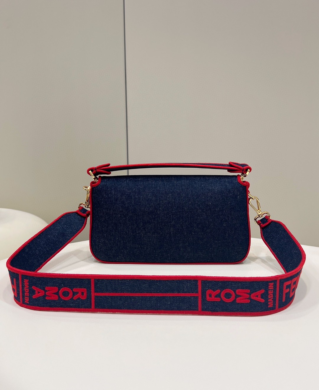 Fendi Baguette Blue Denim Red Border Bag For Woman 26cm/10in - Soul Replicas