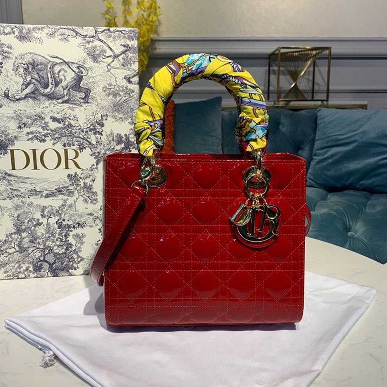 Christian Dior Medium Lady Dior Bag Cherry Red Patent Cannage For Women 24cm/9in CD M0565OWCB_M323 - Soul Replicas